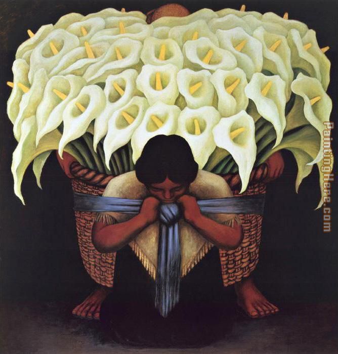 flower carrier painting - Diego Rivera flower carrier art painting